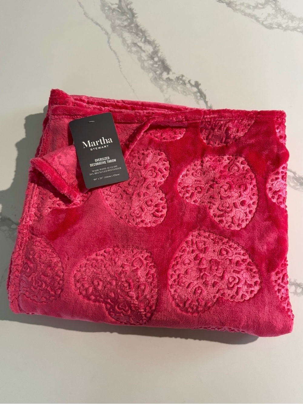 Martha Stewart Hot Pink Hearts Oversized Throw Blanket